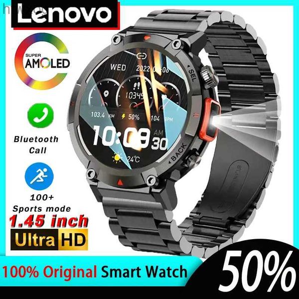 Orologi intelligenti Lenovo Men Smartwatch Sport all'aria aperta Chiamata Bluetooth Smart Watch con torcia Frequenza cardiaca IPX7 Orologi impermeabili per Android IOS YQ240125