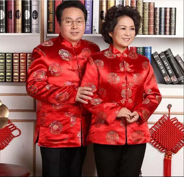Traditioneller chinesischer Stil für Männer und Frauen, Satinjacke, lässiger Tang-Anzug, Neujahrs-T-Shirts, Tops, Jacken, bequemer Mantel mit langen Ärmeln