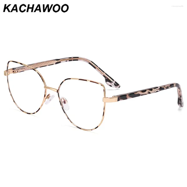 Sonnenbrille Kachawoo Cat Eye Brille Blaulichtfilter Weiblich Großer Rahmen TR90 Metall Mode für Frauen Leopard Rosa Grau