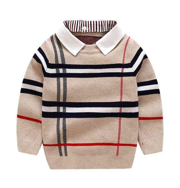 18T Kleinkind Kind Jungen Kleidung Herbst Winter Warme Pullover Top Langarm Plaid Pullover Mädchen Mode Gestrickte Gentleman Strickwaren 2105532707