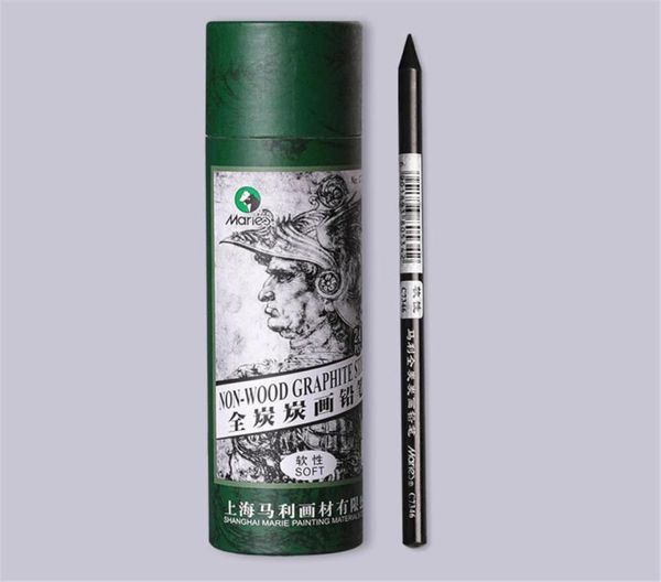 Maries C7346 61224-teiliges Kohlestift-Set, schwarz, weicher All-Carbon-Nachfüllstift, weicher Skizzier- und Zeichnungsstift für Kunststudenten, 12 Stück 5599175