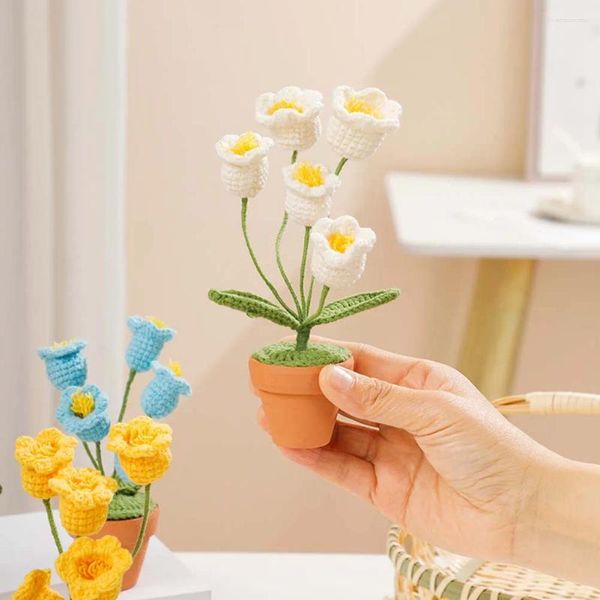 Flores decorativas 1 peça de lã trançada vaso de planta simulado bonsai vasos de malha decoração de casa desktop branco/rosa/amarelo/azul 11cm x 5cm