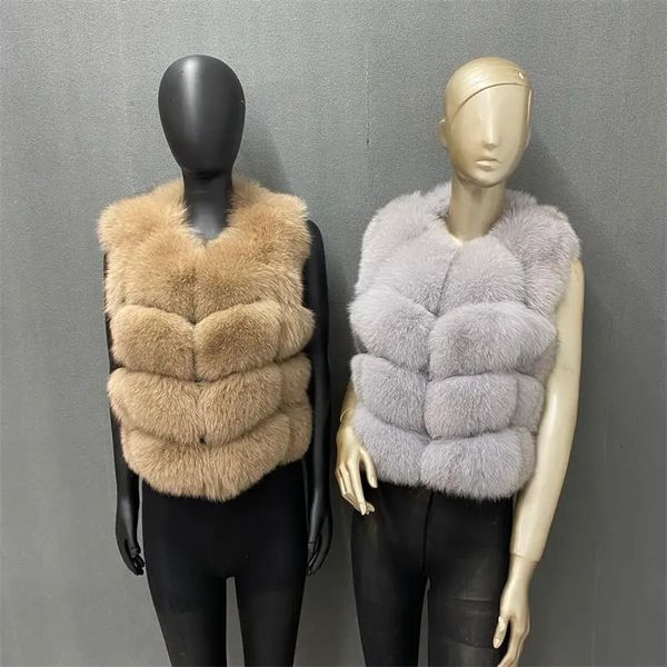 Colete de pele natural senhoras inverno outono casaco quente colete feito de pele natural colete de pele real genuíno 240124