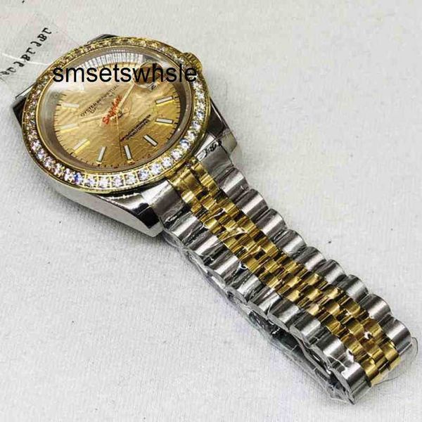 Relógio de luxo limpo fábrica designer luxo datejust relógio mecânico automático grânulo ouro dente padrão para