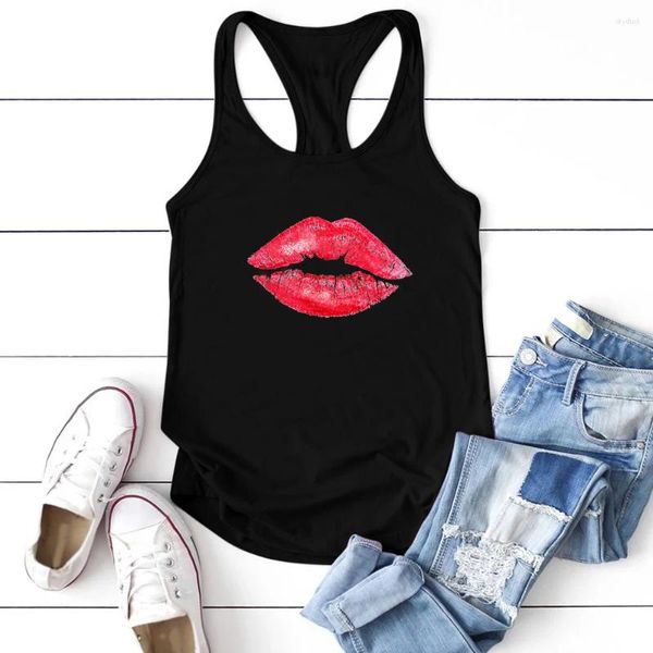 Frauen Tanks Damen Sexy Rundhals Weibliche Top Verano Mujer Rote Lippen Druck Tank Frauen Sommer Ärmellose Weste Tops für