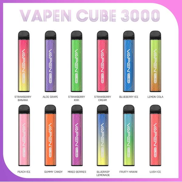 Barre originale Vapen Cube 3000 bouffées E-cigarettes jetables 1000mAh Batterie pas besoin de charge 8,5 ml Vape préremplie Qualité supérieure 0% 2% 5% 3Kpuffs Flex Pro XXL Puff Vape
