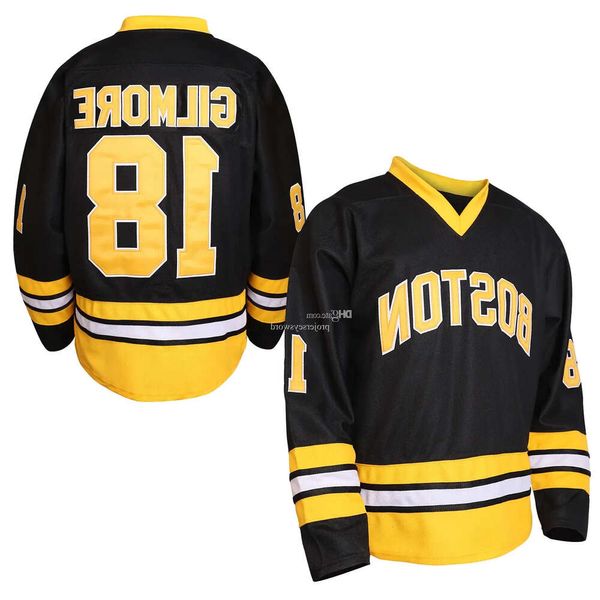 Mens Boston Happy Gilmore 18 Adam Sandler 1996 Movie Hockey Jersey Costurado em estoque Transporte rápido S-X 97