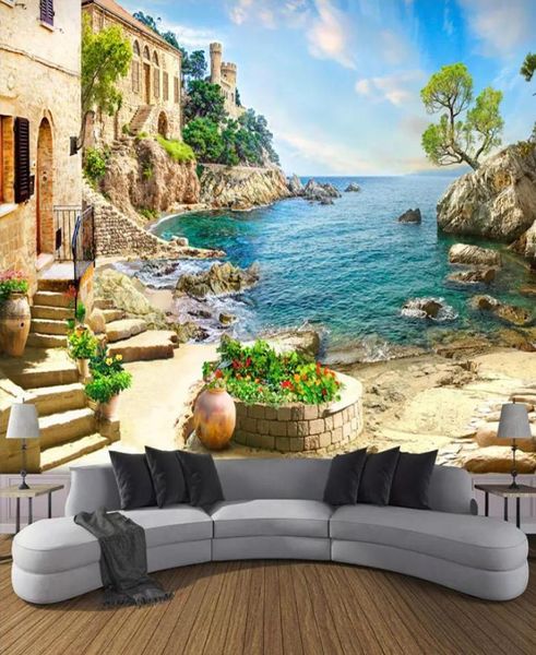 Benutzerdefinierte 3D Po Tapete Schloss Garten Meerblick Wandmalerei Wohnzimmer Sofa Schlafzimmer Wanddekoration Wandbild Papel De Parede 3D2296893