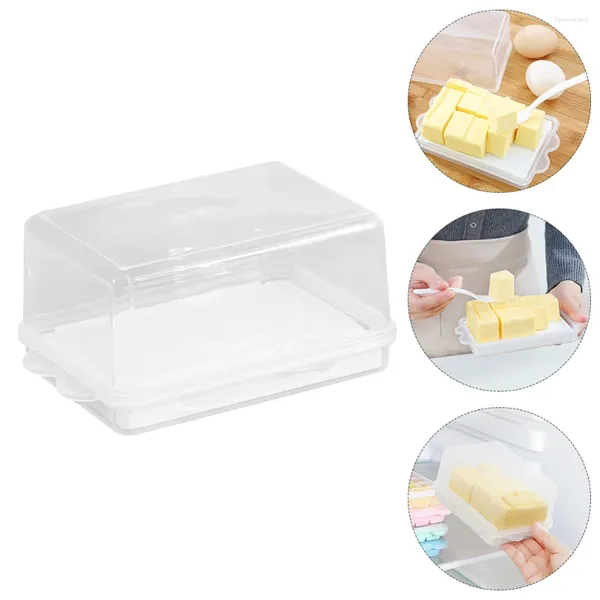Conjuntos de louça recipientes de vidro com tampas caixa de manteiga caixas de armazenamento de plástico branco utensílios de mesa domésticos