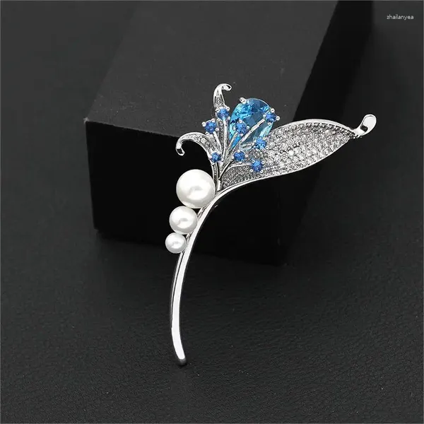 Spille Piuttosto blu zircone perla fiore spille da bavero donne ragazze vestono corpetto borsa da festa di lusso zaino cappotto gioielli