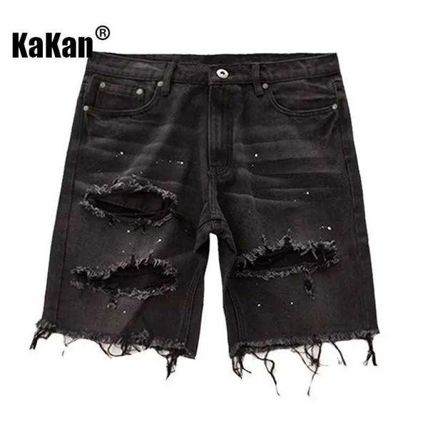 Shorts masculinos Kakan - Novo verão angustiado denim shorts para homens coreano juventude popular magro encaixe pequeno perna calças jeans K58-DK322 J240124