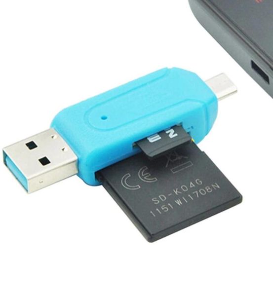 1pc rastgele renk 2 in 1 usb 20 OTG Bellek Kartı Okuyucu Adaptörü Universal Microusb Typec USB TF SD CardReader Telefon için Compute1834243