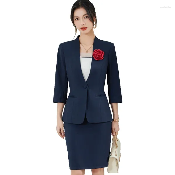 Vestido de duas peças primavera profissão mulheres três quartos blazer tops e cintura alta mini saia lápis coreano fino chique escritório senhora 2 peças