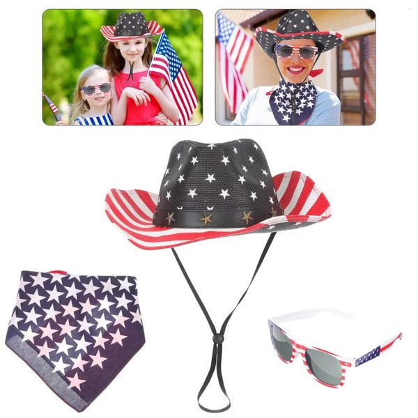 Бейсболки, 1 комплект шляпы с американским флагом, солнцезащитные очки, классический набор шарфов США