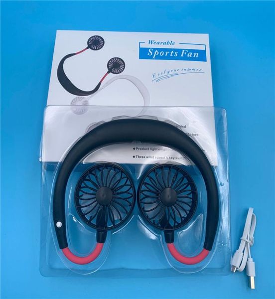 Portátil usb recarregável neckband preguiçoso pescoço pendurado duplo ventilador de refrigeração ar esporte 360 graus rotação pendurado pescoço ventilador 1200mah5377162