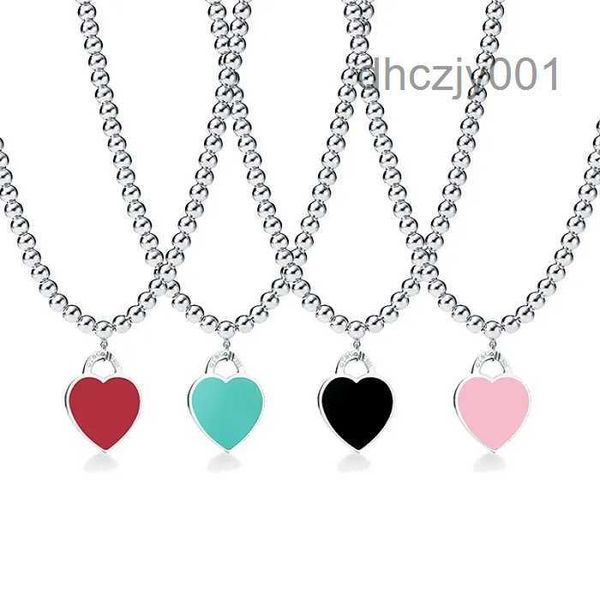 Herz Memnon Schmuck 925 Sterling Farbe Silber Perlen Halsketten für Halskette Frauen Runde Perle Emaille mit Rosa Großhandel Blau Rot Schwarz RTS9 RTS9 QIP5