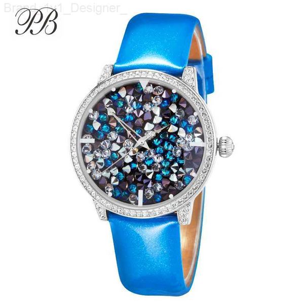 Outros relógios Bling para mulheres de couro marca de luxo tridimensional azul cristal presente vintage feminino para mulheres grande rosto diamante