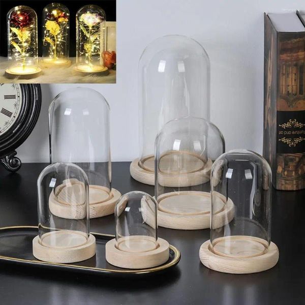 Lagerung Flaschen Glas Cloche Jar Display Stand Abdeckung Terrarium Flasche mit Holzsockel Acryl Staub Box Unsterbliche Blume