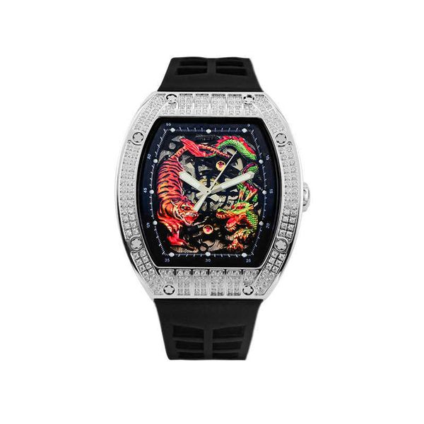 Relógios Swiss Top Relógios de Pulso Mens Automático Mecânico Dragão Tigre Conjunto Diamante Full Sky Star RM Night Light Transparente Bottom H