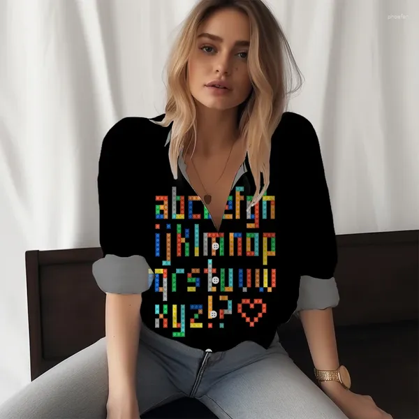 Blusas femininas alfabeto 3d impressão camisas femininas estilo colorido tendências da moda primavera e outono