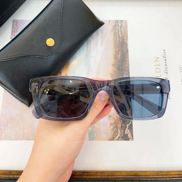 Óculos de sol originais RSF Super Augusto Retângulo Cinza Acetato Quadro Homens Elegantes UV400 Lentes Azuis Mulheres Casal Eyewear