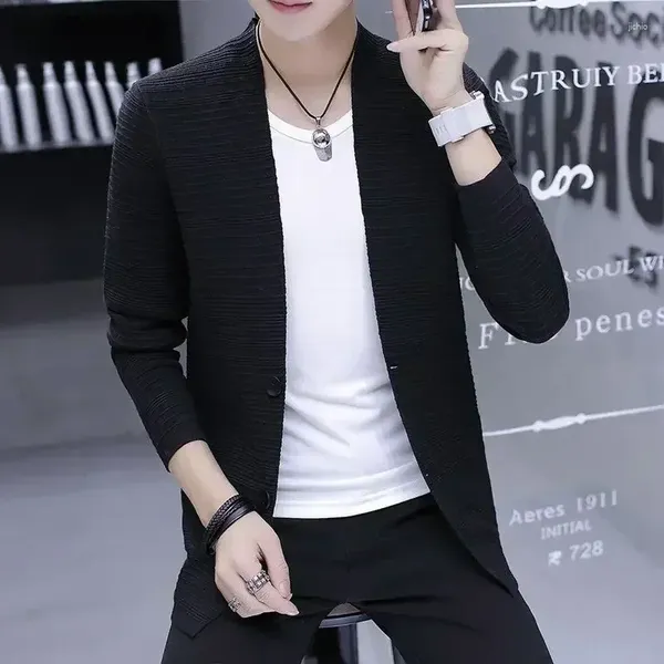 Suéteres masculinos homem roupas de negócios de malha para homens cardigan moda coreana preto liso cor sólida tops vendendo produtos 2024 x