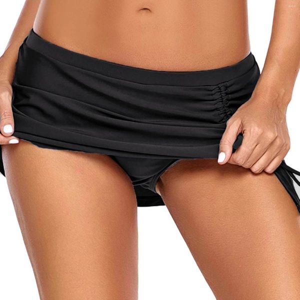 Roupa de banho feminina saia de natação bottoms cintura alta maiôs saias plissadas skorts boxer forro