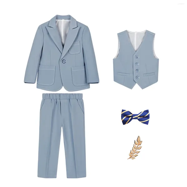 Set di abbigliamento Bambini Ragazzi Abito da sposa formale Giacca da uomo Smoking Gilet Papillon Spilla Pantaloni Battesimo Banchetto Prom Abiti da festa di compleanno