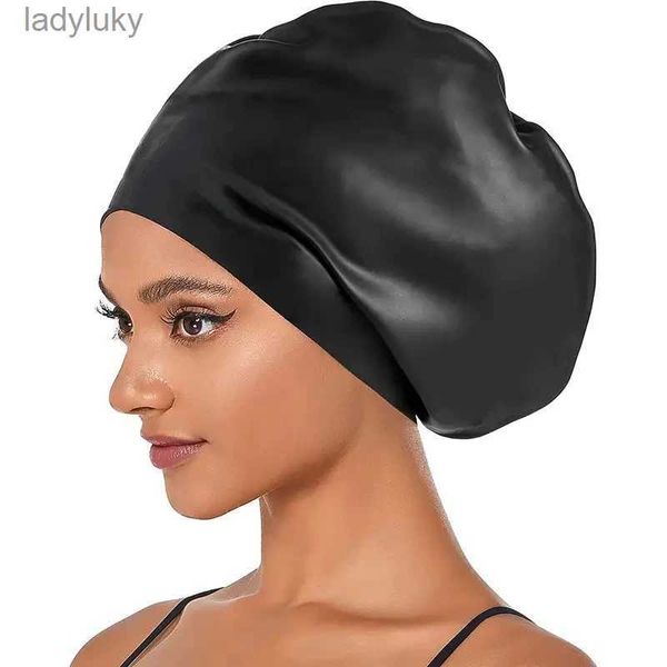 Toucas de natação Silicone Extra Grande Touca de Natação para Cabelo Longo Trança À Prova D 'Água Mulheres Homens Senhoras Mergulho Chapéu Chapéu Cabeça Solta Africano Sobre SizeL240125