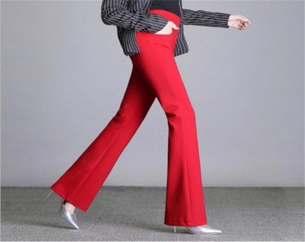 Женские расклешенные брюки с высокой талией в стиле Ol, черные, белые, красные, синие, брюки-клеш больших размеров, офисные женские эластичные брюки-клеш 6XL 26249704