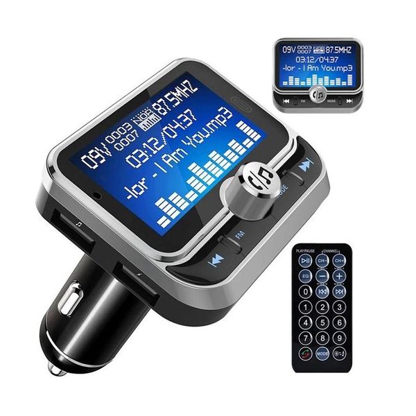 Kit de carro Bluetooth 1.8 polegadas LCD Transmissor Fm Mp3 Player Mãos Transmissor sem fio Adaptador de rádio Carregador USB Controle Remoto Drop Del Dhkzb