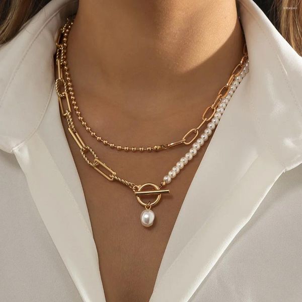 Anhänger Halsketten Mode Lange Runde Perle Kette Gefaltete Kragen Halskette Für Frauen Retro Stil Persönlichkeit Perle OT Schnalle Schmuck Geschenke