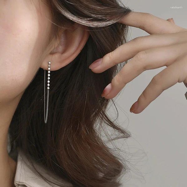 Boucles d'oreilles en argent 925 avec pompon à aiguille, longue chaîne pour femmes et filles, bijoux faits à la main, cadeaux Eh1064