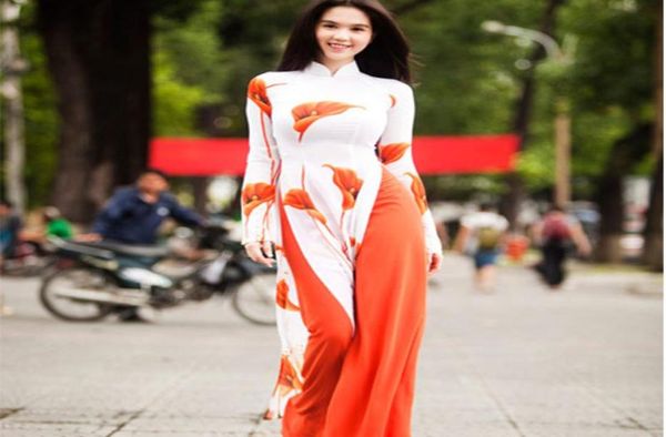 Authentische vietnamesische ethnische Kleidung für Frauen, Aodai-Kleid, Frühling, neues traditionelles zweiteiliges Kleidungsset, vietnamesische Aodai-Anzüge, asiatische R6077138