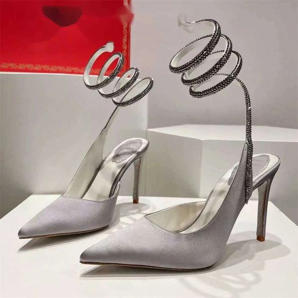 Yüksek topuk kadın sandaletler deri moda tasarımcı elbise ayakkabıları rahat deri sivri yılan ayak bileği kayış parti ayakkabıları