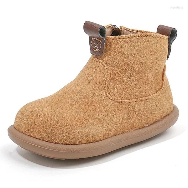 Botas Kruleepo Bebê Meninas Meninos Nubuck Couro Vintage Londres Curto Crianças Outono Inverno Pelúcia Quente Moda Botas