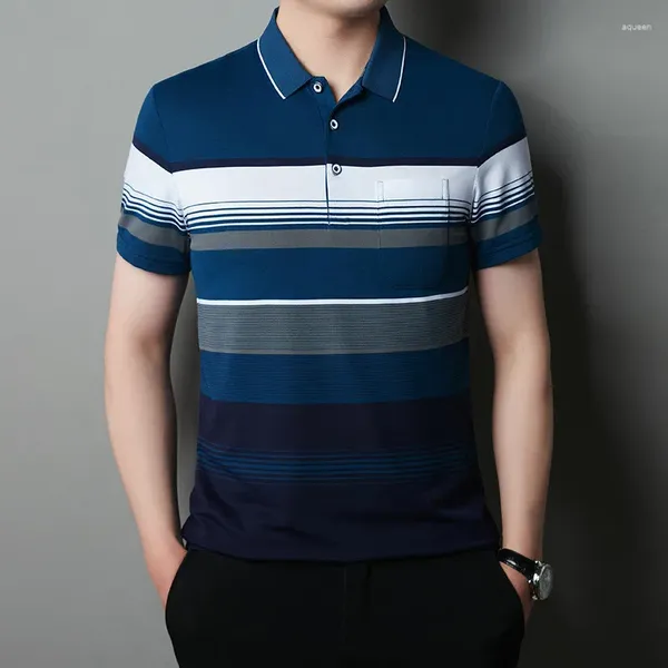Polos masculinos 95% algodão camisa polo homens manga curta listrado macio roupas de verão negócios estilo coreano masculino streetwear