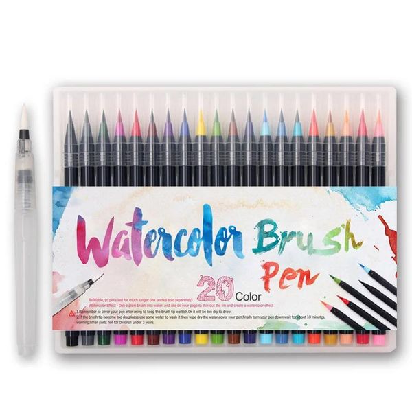 Маркеры, 20 цветов, художественная кисть премиум-класса, ручка-маркер, мягкие гибкие акварельные маркеры, набор детских раскрасок, манга, каллиграфия, сделай сам, скрапбукинг
