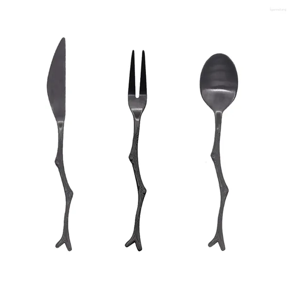 Set di stoviglie 3 pezzi in acciaio inossidabile cucchiaio forchetta set di cucchiai vintage cucchiai di ramo di ramo posate di frutta per casa ristorante