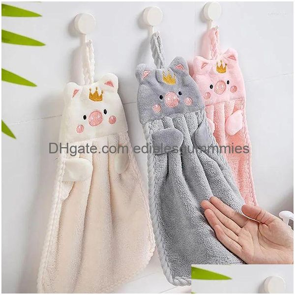 Towel Cute Hand Kitchen Bathroom Super Absorbent Microfiber Tableware Cleaning Cartoon Pig Hanging Drop Delivery Home Garden Textiles Dh2Vl
