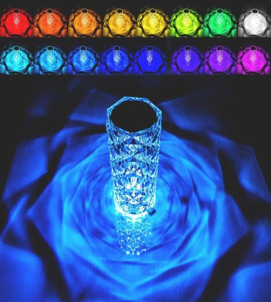 Rose veilleuse atmosphère lumière USB Rechargeable 16 RGB couleur changeante lampe en cristal romantique pour chambre salon à distance To7850383