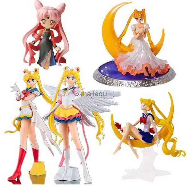 Figuras de brinquedo de ação Novos 13 estilos Anime Sailor Moon Tsukino Figura de ação Asas Boneca Micro Paisagem Bolo Decoração de casa Brinquedo modelo de PVC presente para crianças