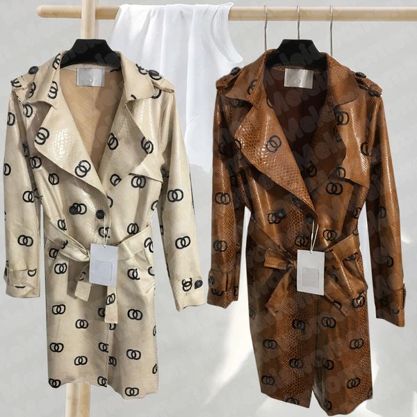 Mais recente design das mulheres de couro trench coat vestido cc logotipo impressão longa jaqueta pu marca cinto cintura emagrecimento das mulheres roupas designer