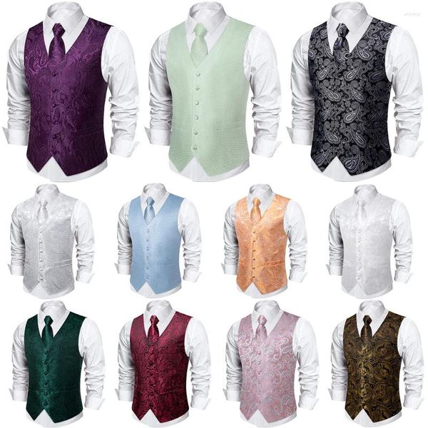 Coletes masculinos elegante roxo preto paisley terno colete para homens com gravata bolso quadrado abotoaduras casamento baile smoking noivo colete de luxo