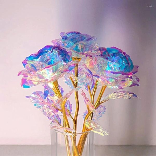 Dekoratif Çiçekler Simülasyon Altın Folyo Çiçek 24K Plastik Güller Renkli Gül Yapay Sevgililer Günü Hediye Partisi Dekor