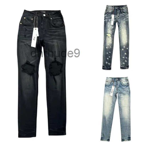 Jeans viola Designer da uomo per pantaloni Ricamo Quilting Strappato Trend Brand Vintage Pant Fold Slim Skinny Fashion 895073438 4F5E
