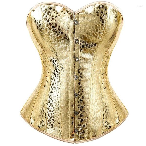 Damen Shapers Frauen Gold Kunstleder Korsett Bustier Top Overbust Shapewear Sexy Nachtclub Kleidung Steampunk Dessous Korsetts