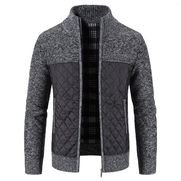 Camisolas masculinas de malha outwear inverno algodão acolchoado jaqueta gola splice casual cardigan elegante camisola casaco para meninos ropa