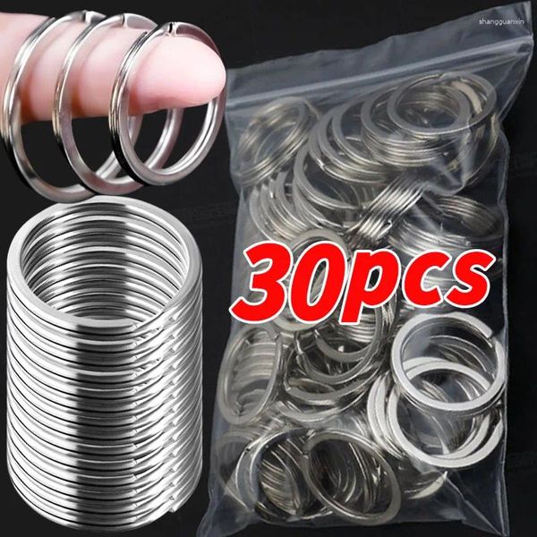 Chaveiros 30/10pcs 25-35mm Rodada Plana Aço Inoxidável Chaveiros Polido Sliver Line Split Keyring para Jóias Fazendo Chaveiro DIY Finding