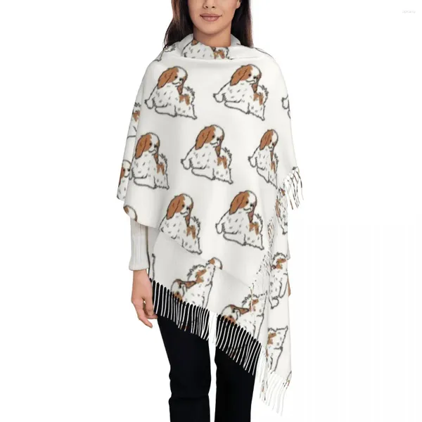 Шарфы для женщин, японский подбородок, милый шарф с изображением собаки, женские зимние теплые шали из пашмины, длинные, с большой кисточкой, легкий вес